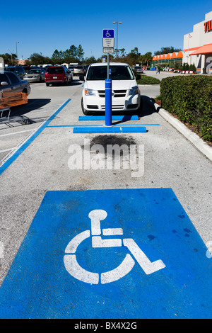 A disabled parking space outside a Home Depot, Lake Wales, Central Florida, USA Stock Photo