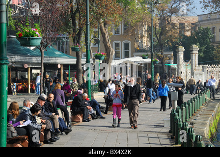 ISTANBUL, TURKEY. A weekend scene in the Bosphorus suburb of Ortakoy, Besiktas district. 2010. Stock Photo
