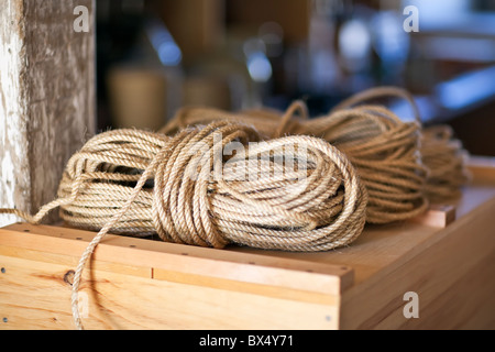 Hemp Rope of the 19th Century,  Lower Fort Garry National Historic Site. Manitoba, Canada. Stock Photo