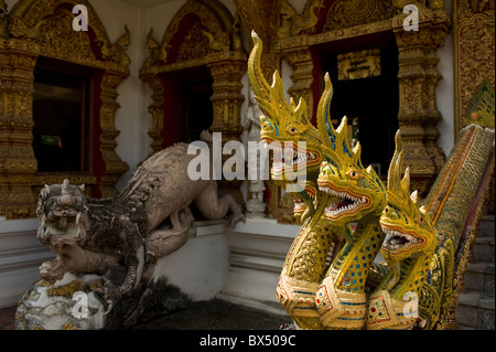 Nagas at Wat Buppharam in Chiang Mai in Thailand in South East Asia Stock Photo