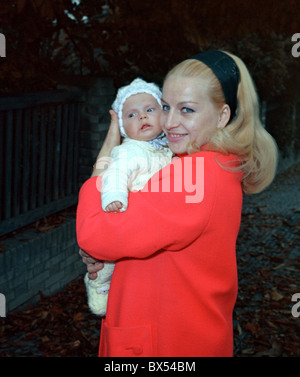 Czech gymnastics legend Vera Caslavska with her daughter Radka, October 1969.  CTK Photo/Jiri Karas Stock Photo