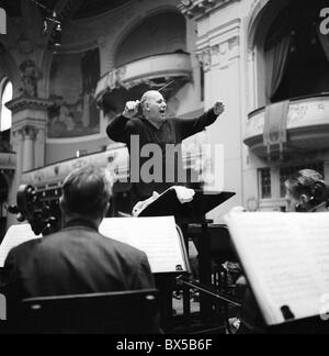 Yugoslav orchestra conductor Lovro von Matacic performs at Prague, Czechoslovakia 1958. (CTK Photo Leos Nebor). Stock Photo
