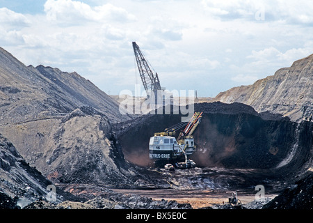 Coal Surface Mine, Bucyrus Electric shovel excavating from coal seam, Stock Photo