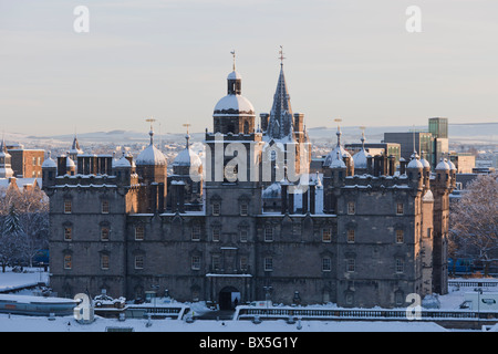 George Heriots private independent school in winter with snow, Edinburgh, Scotland. From the castle esplanade Stock Photo