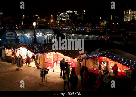 The German Christmas Market on the South Bank, London at night Stock Photo