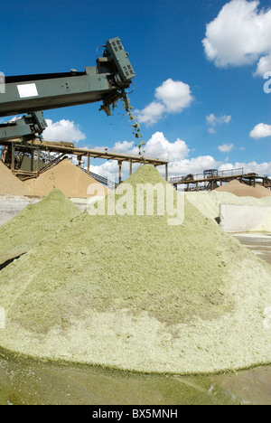 Conveyor belts on a Glass recycling machine at Day Aggregates  a construction materials and recycling plant, Greenwich. Stock Photo