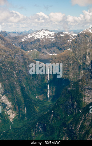 Southern Alps,Arial Photography to Milford Sound,Valleys, Snow Capped Mountains,Souther Island New Zealand Stock Photo