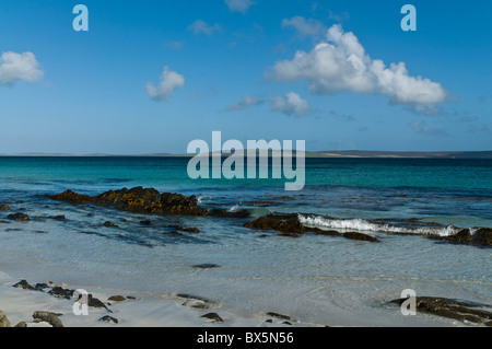 dh  EGILSAY ORKNEY Egilsay sandy beach island of Eday in distance uk remote gb nobody