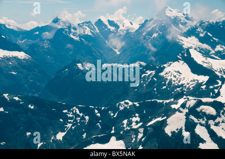 Southern Alps,Arial Photography to Milford Sound,Valleys, Snow Capped Mountains,Souther Island New Zealand Stock Photo