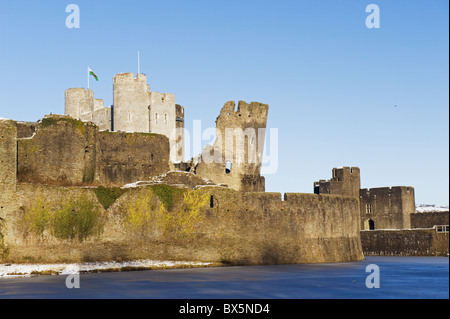 Leaning tower, Caerphilly Castle, Caerphilly, Gwent, Wales, United Kingdom, Europe Stock Photo