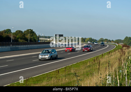 dh A1 motorway traffic A1M WEST YORKSHIRE Cars Wetherby three laned highway british car uk driving road england united kingdom Stock Photo