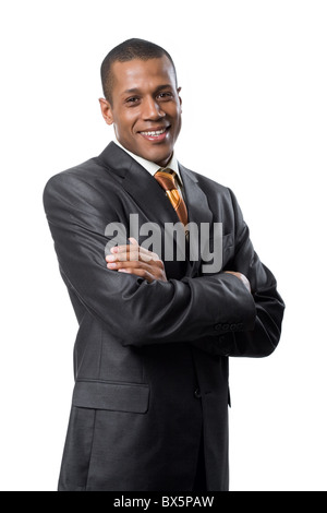 Portrait of successful professional wearing black suit and smiling Stock Photo