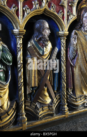 St. Andrew carving in Marler Chapel, Holy Trinity Church, Coventry, UK Stock Photo