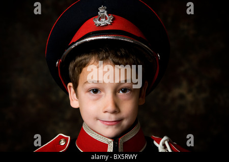 close up of young boy in a marching band uniform Stock Photo