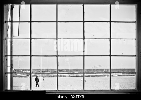 beach view through window, Sopot, Poland Stock Photo