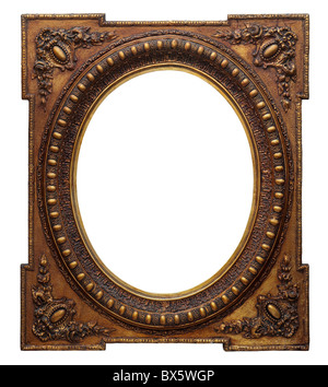 Wooden photo frame oval vintage golden (isolated with clipping path) Stock Photo