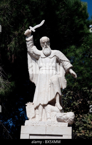 At the Carmelite monastary on Mount Carmel, Haifa. The statue is of Elijah killing the priests of Baal. Stock Photo