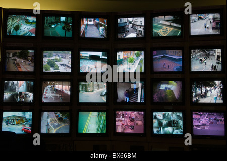 CCTV control room in city centre UK Stock Photo