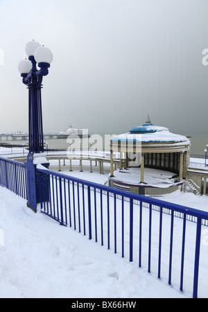 Eastbourne Pier and Band Stand in the snow. Stock Photo
