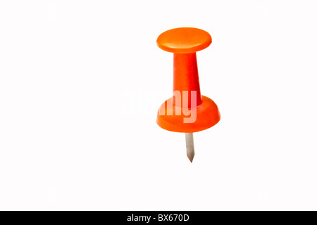 Red push pin isolated on white background Stock Photo