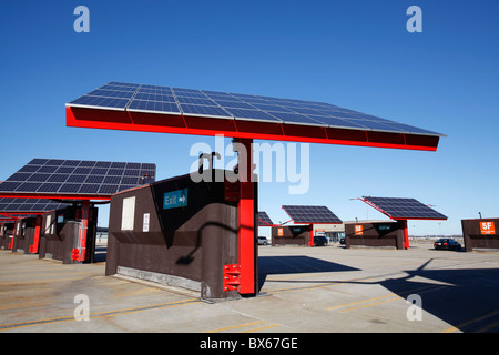 Solar panels on the roof of a parking garage at Logan International Airport, Boston, Massachusetts Stock Photo