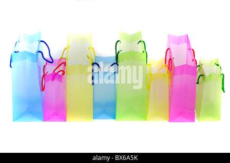 Colorful, transparent, plastic gift bags. Stock Photo