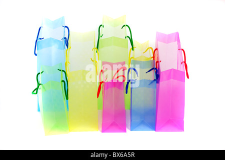 Colorful, transparent, plastic gift bags. Stock Photo
