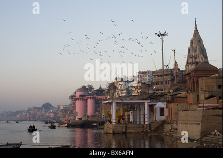 The Ganges River and ghats of Varanasi, Uttar Pradesh, India, Asia Stock Photo