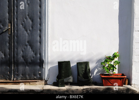 Front door of an old rural house, close-up, Ukraine, eastern Europe Stock Photo