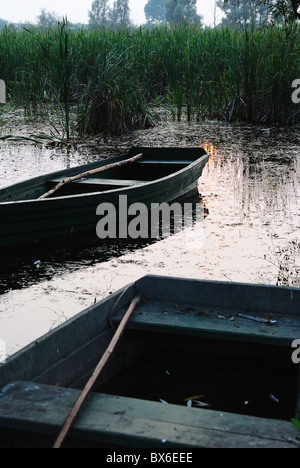 Two boats near the bank of a river Stock Photo