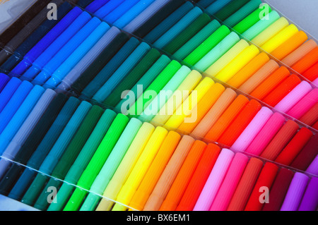 Panels of colour felt-tip pens laid by a fan Stock Photo