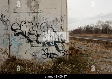 Graffiti Art along the B-Line trail in Bloomington, Indiana. Street art Midwest college town painting paint American Stock Photo