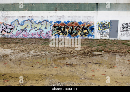 Graffiti Art along the B-Line trail in Bloomington, Indiana. Street art Midwest college town painting paint American Stock Photo