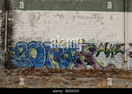 Graffiti Art along the B-Line trail in Bloomington, Indiana. Street art Midwest college town painting paint American Stock Photo