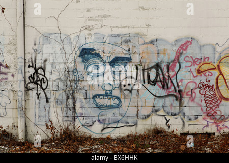 Graffiti Art along the B-Line trail in Bloomington, Indiana. Street art Midwest college town painting paint American Stock Photo