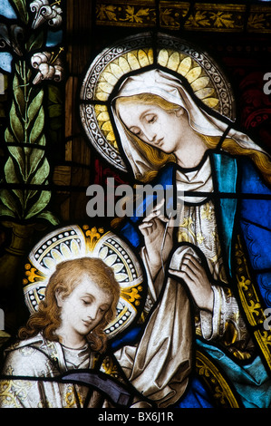 Famous stained glass windows by Harry Clarke, Diseart Institute of Education and Celtic Culture, Dingle, Kerry, Ireland Stock Photo