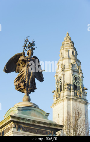 Statue on Boer War memorial, Civic Centre City Hall,  Cardiff, Wales, United Kingdom, Europe Stock Photo