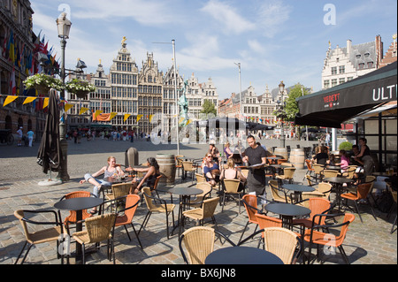 Outdoor cafe, Grote Markt, Antwerp, Flanders, Belgium, Europe Stock Photo