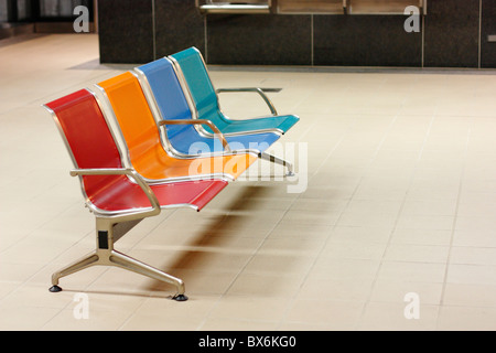 Seats in the Kaohsiung Mass Rapid Transit station. Kaohsiung, Taiwan Stock Photo