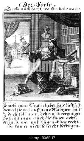 people, professions, poet, copper engraving from 'Staendebuch' of Christoph Weigel, 1698, with verse by Abraham a Santa Clara, , Artist's Copyright has not to be cleared Stock Photo