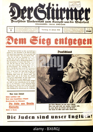 National Socialism / Nazism, propaganda, press / media, 'Der Stuermer', No. 1. Januar 1940, title page, 'Towards Victory', drawing 'Germany' by Fips, Additional-Rights-Clearences-Not Available Stock Photo