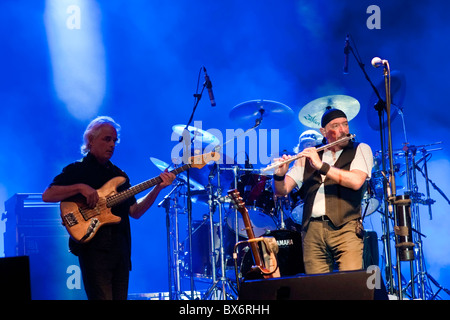 Ian Anderson (Flute) and David Goodier (Bass guitar) of Jethro Tull play Live in Jerusalem, August 2010 Stock Photo