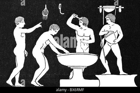 bathing, ancient world, Roman Empire, bath for men, after Victor Duruy 'Histoire des Romains', 1843 - 1844, , Additional-Rights-Clearences-Not Available Stock Photo