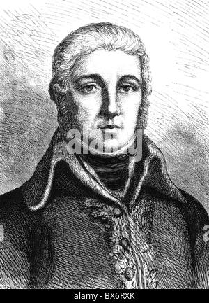 Moreau, Jean Victor, 14.2.1763 - 2.9.1813, French general, portrait, circa 1795, wood engraving, 19th century, , Stock Photo