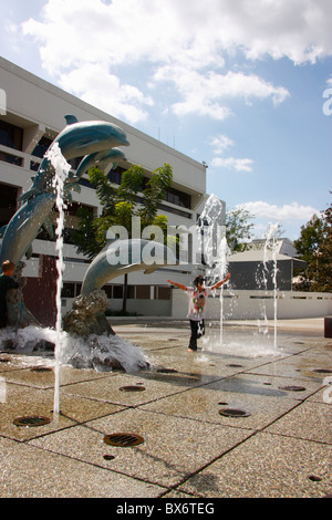 Fountains at the Cerritos Library, Cerritos, California, U.S.A. Stock Photo