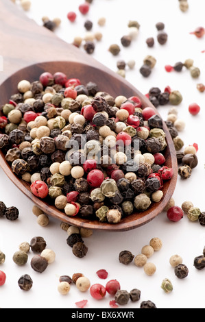 Pepper corn mix as closeup on teak spoon Stock Photo