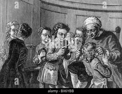 An early 18th century school for boys; Black and White Illustration; Stock Photo