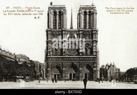 geography / travel, France, Paris, churches, Notre Dame de Paris, exterior view, western facade, picture postcard, circa 1905, Additional-Rights-Clearences-Not Available Stock Photo