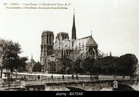 geography / travel, France, Paris, churches, Notre Dame de Paris, exterior view from southeast, picture postcard, circa 1905, Additional-Rights-Clearences-Not Available Stock Photo