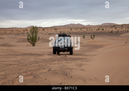 The truck tracks in the Gobi desert, Inner Mongolia, China. Copy space ...